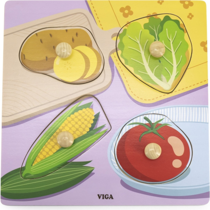 Viga Toys VIGA koka puzle ar augu piespraudēm