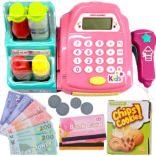 Woopie Shop cash register with shelf and accessories, pink