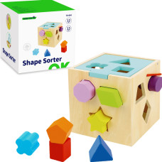 Tooky Toy Wooden Sorter Colorful Cube with Colorful Patterns 13 pcs.