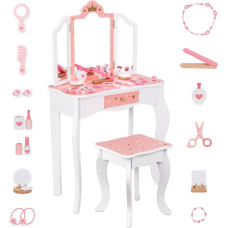 Tooky Toy Деревянный туалетный столик со стулом, складное зеркало, аксессуары, 15 шт.