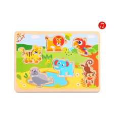 Tooky Toy Montessori Wooden Puzzle with Sound Animals to Match