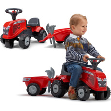 Falk Baby Massey Ferguson sarkans traktors ar piekabi + piederumiem. No 1 gada