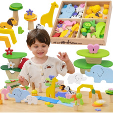 Viga Toys VIGA Drewniane Klocki Kolorowe Opowieści Tropikalne Pudełko 55el.