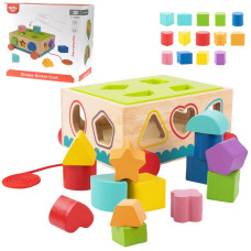 Tooky Toy Wooden Sorter Trolley Blocks 16 pcs.