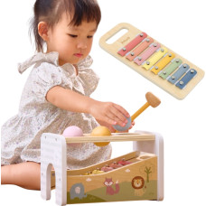 Viga Toys VIGA Деревянный набор колотушка + тарелки ксилофон 2в1