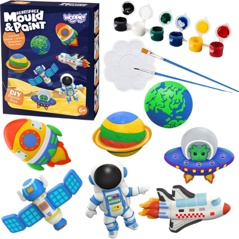 Woopie Zestaw Kreatywny z Farbami DIY Zrób Odlewy Gipsowe Figurki i Pomaluj - Zestaw Kosmiczny