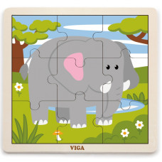 Viga Toys VIGA Handy Wooden Puzzle Elephant 9 gab