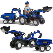 Falk New Holland Blue pedāļu traktors ar piekabi uz 3 gadiem