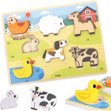 Viga Toys VIGA Wooden Puzzle Montessori 2in1 Puzzle Farm Figures