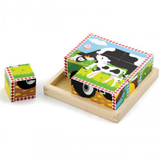Viga Toys Koka Puzle 6 Blocks 6 Attēli Lauku Puzle