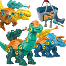 Woopie Screw Dinosaurs Set 3 pcs. Construction Set in Box + Drill and Screwdriver