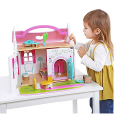 Tooky Toy Огромный розовый кукольный домик + деревянная мебель