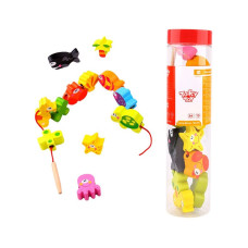 Tooky Toy Koka krelles Stringing Blocks Jūras dzīvnieki 13 gab.