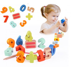 Classic World Wooden Blocks for Threading Numbers Mathematical Activities 13 pcs.