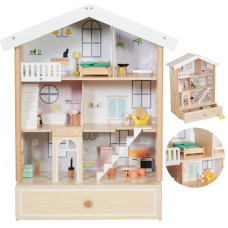 Classic World Large Wooden Dollhouse with 2 Figures, NATURAL WOOD, 28 pcs.