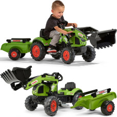 Falk Claas traktors ar piekabi un pedāļa kausu