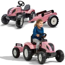 Falk Pink Country Star pedāļu traktors ar piekabi uz 3 gadiem