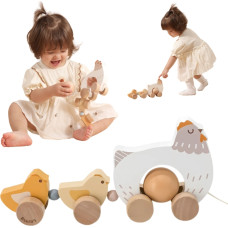 Viga Toys VIGA PolarB Drewniana Kurka z Pisklętami do Ciągnięcia