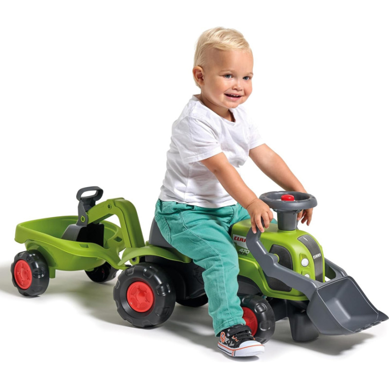 Falk Traktorek Jeździk Baby Claas z Koparką Łyżką i Przyczepą