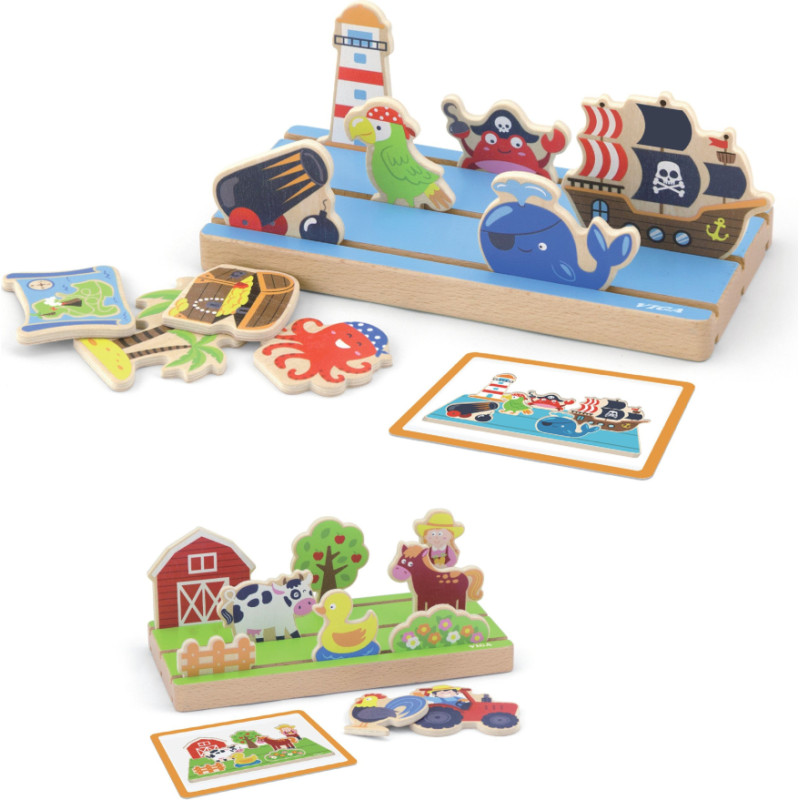 Viga Toys Viga Wooden Distance Learning Puzzle 2 in 1 Farm and Sea