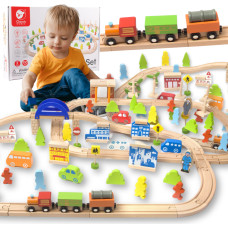 Classic World Set Train Track Wooden Train + Figures 110 pcs.