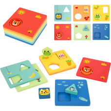 Tooky Toy Montessori Puzzle Shapes and Colors Animals 6 Boards FSC