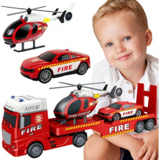 Woopie Zestaw Pojazdów Laweta Strażacka Helikopter Samochód Dźwięk Światła