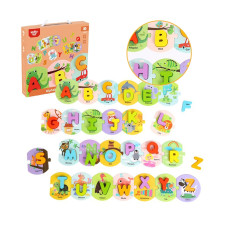 Tooky Toy Wooden Puzzle Montessori Puzzle Learning the Alphabet Letters Words Alphabet Thick Blocks 26 pcs.