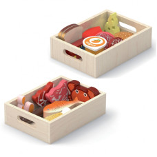 Viga Toys VIGA Koka pārtikas komplekts kastītēs Brokastis Zivs Gaļa Piena