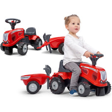Falk Baby Mac Cormick sarkans traktors ar piekabi un piederumiem. no 1 gada