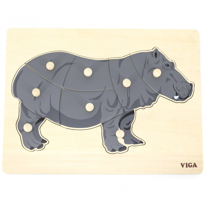 Viga Toys VIGA koka Montessori nīlzirgu puzle ar tapām