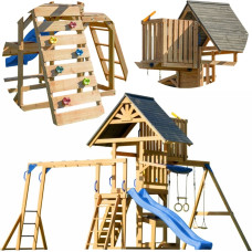 AXI Mitch - Large Wooden Playground Slide Swings Climbing Wall + Tower