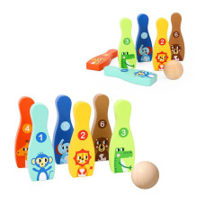 Tooky Toy Wooden Bowling for Children 6 pcs. + Ball