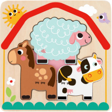 Tooky Toy Koka Montessori Puzle Daudzslāņu dēlis Dzīvnieki fermā 7 gab.