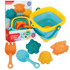 Woopie Set: Folding Bucket with Rake, Spatula, Blue Molds