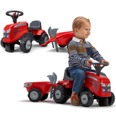 Falk Baby Massey Ferguson sarkans traktors ar piekabi + piederumiem. No 1 gada