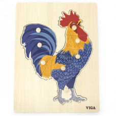 Viga Toys VIGA koka puzle Montessori Rooster ar tapām