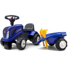 Falk Baby New Holland zils traktors ar piekabi + piederumiem. no 1 gada