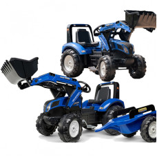 Falk New Holland Blue pedāļu traktors ar piekabi uz 3 gadiem
