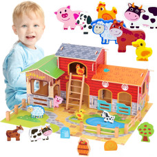 Woopie GREEN Mega Farm Animal Figurines Stable Cowshed Hen House 18 pcs.