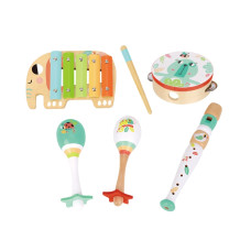 Tooky Toy Set of Musical Instruments for Children Cymbals Drum Flute Maracas in a box 6 pcs.
