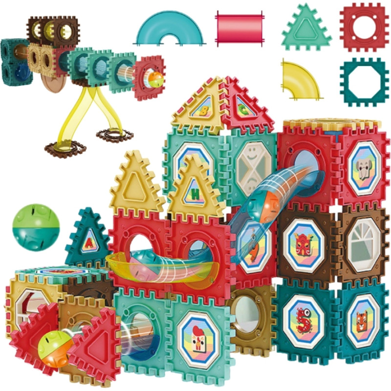 Woopie Klocki Konstrukcyjne 3D Zestaw Edukacyjny Tor Kulkowy Kulodrom Wafle 68el.