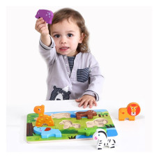 Tooky Toy Thick 3D Puzzle Montessori Animals Match Shapes Jigsaw Puzzle
