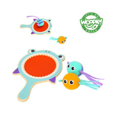 Woopie GREEN Velcro Game CATCH BALL Arcade Paddle + 2 Fish Balls