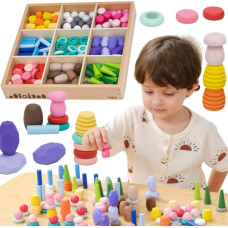 Viga Toys VIGA Klocki Drewniane Edukacyjne Układanka Montesori 141el.