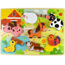 Tooky Toy Koka puzles Montessori dzīvnieku fermas spēles formas