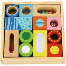 Tooky Toy Wooden Box Sensory Blocks Multifunctional Puzzle Shapes Sound Touch 12 pcs.