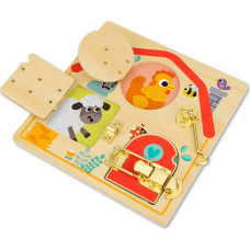 Tooky Toy Wooden Manipulation Board Opening and Closing Locks with Animals