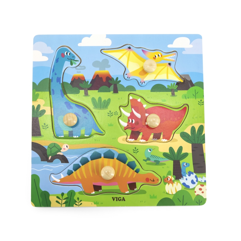 Viga Toys VIGA Wooden Puzzle with Pins Dinosaurs