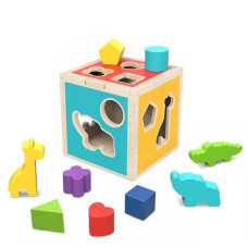 Tooky Toy Wooden Sorter Educational Cube Animals Geometric Figures